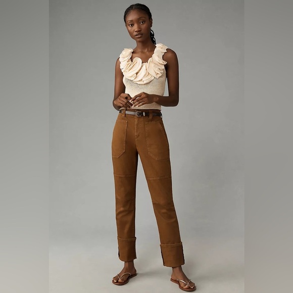 Anthropologie Pants - NWT! Anthropologie Brown Pilcro The High Tide Slim Cuffed Pants - Size 32 🎶